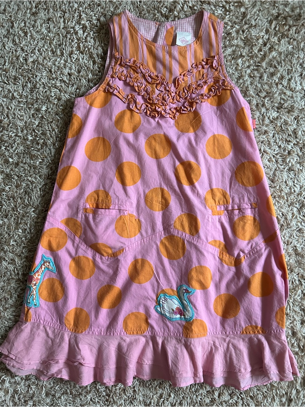Vintage Oilily Coveted Carousel Dress 128 7/8 Pink Orange Polka Dots